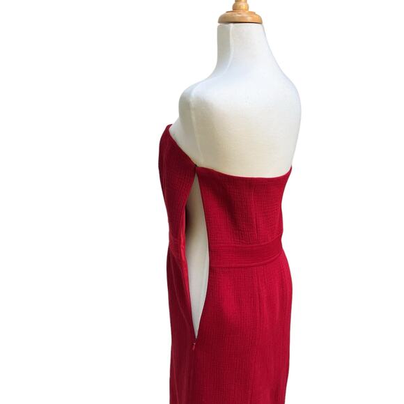 J. Crew Dress Sz 10 Red Wool Strapless Midi Zip up Classic Preppy Careerwear - Picture 6 of 11